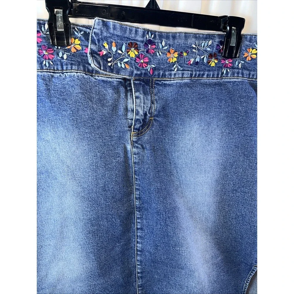 Vintage U.S Polo Assn. Women’s Floral Denim Skirt Suze 14 A-line  Y2K Retro